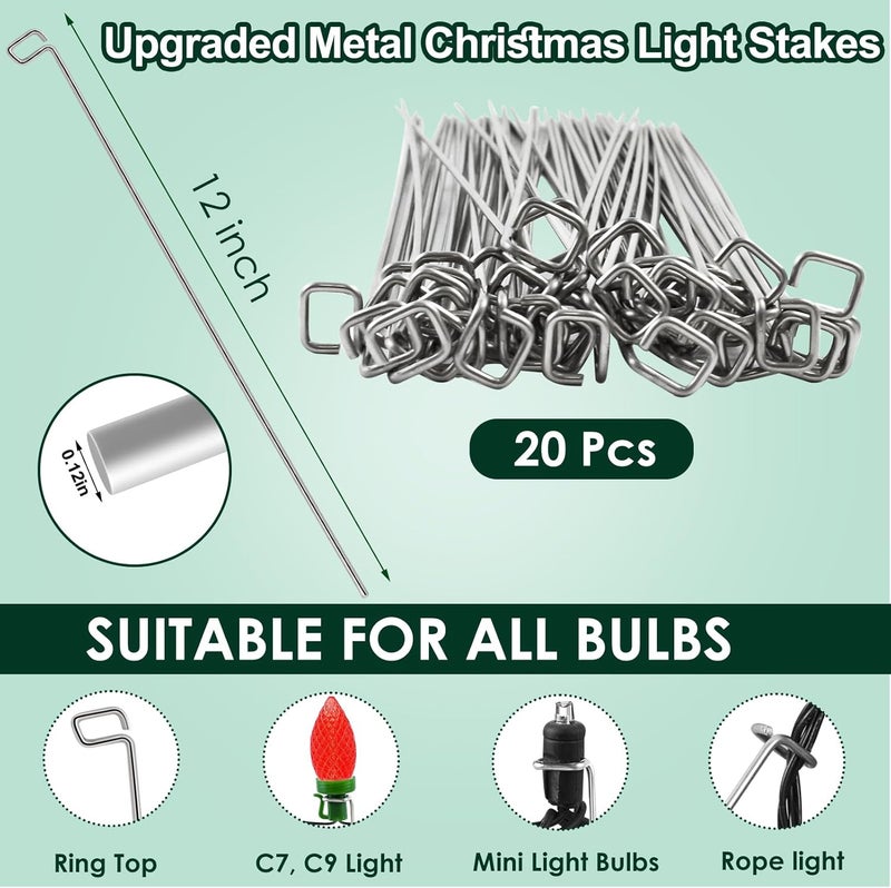 Wenfan 12 Inch Upgraded Metal Christmas Light Stakes 20 Pcs Christmas Yard Lights Stakes Universal Lawn Holiday Light Stake for C7 C9 String Lights Ground Stakes for Xmas Lights on Garden Driveway Pathway - Image 2